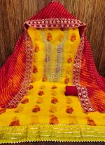 Chanderi Yellow Traditional Wear Codding Work Dress Material